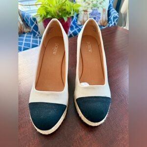 J. Crew Black and Cream Platform Espadrille Wedges, sz 8